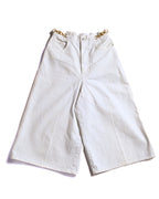 CELINE/ Triomphe Waist Designed Denim Shorts White