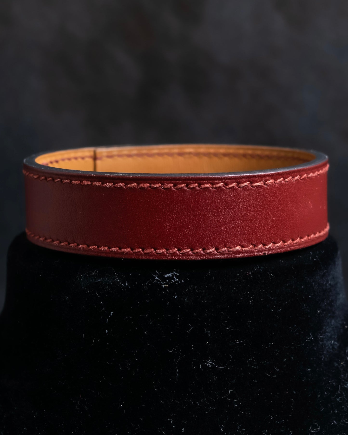 "HERMES" Margiela period burgundy leather bracelet