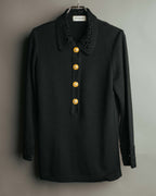 -SPECIAL- “Yves Saint Laurent” 90’s crochet collar pearl button knit pullover