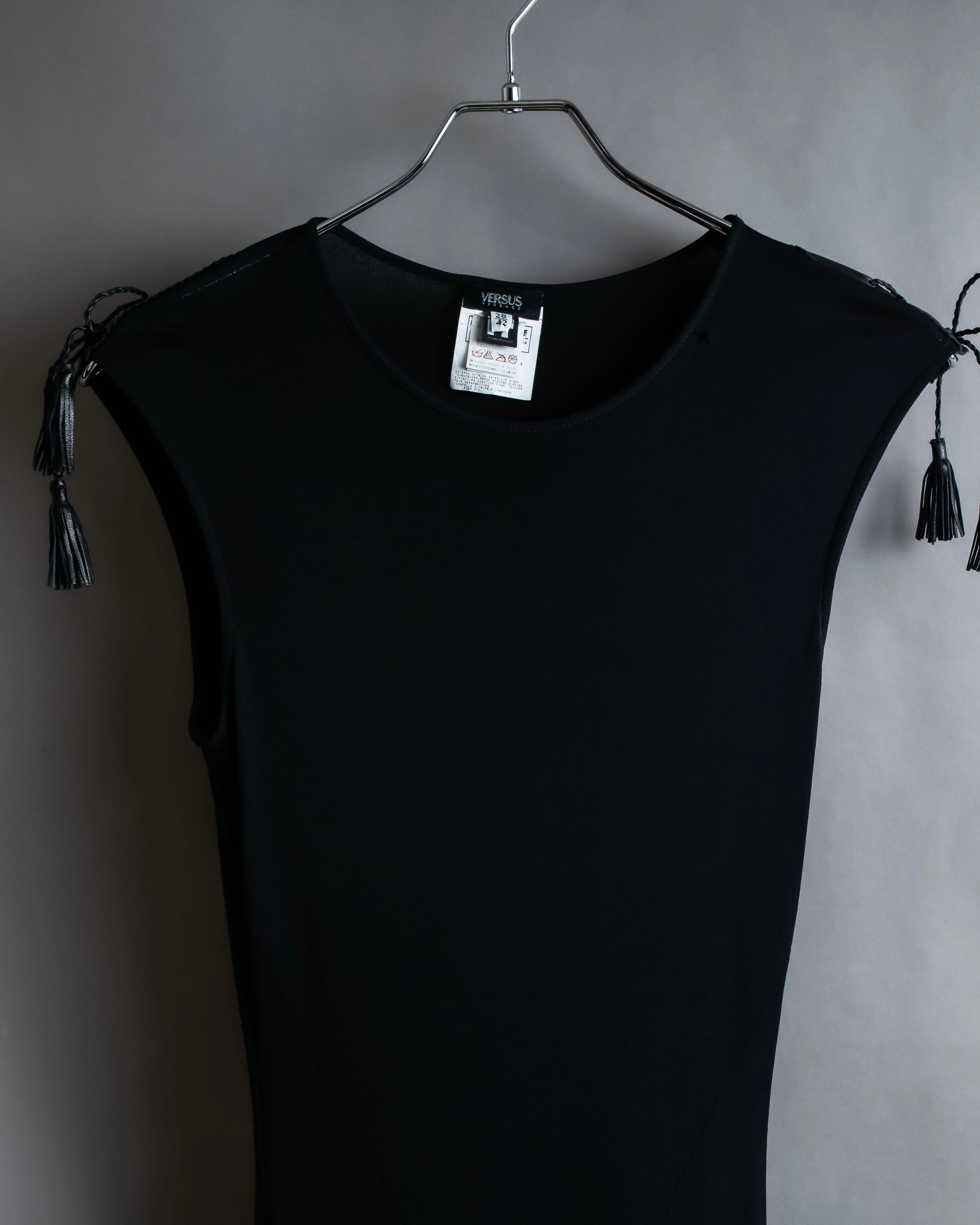 GIANNI VERSACE - Dress - Black - Size 42 - Tassel Lace-Up Sleeveless A-Line VERSUS MOOD GIANNI VERSACE - Dress - Black - Size 42 - Tassel Lace-Up Sleeveless A-Line VERSUS MOOD