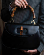 "GUCCI" Black leather bamboo handbag