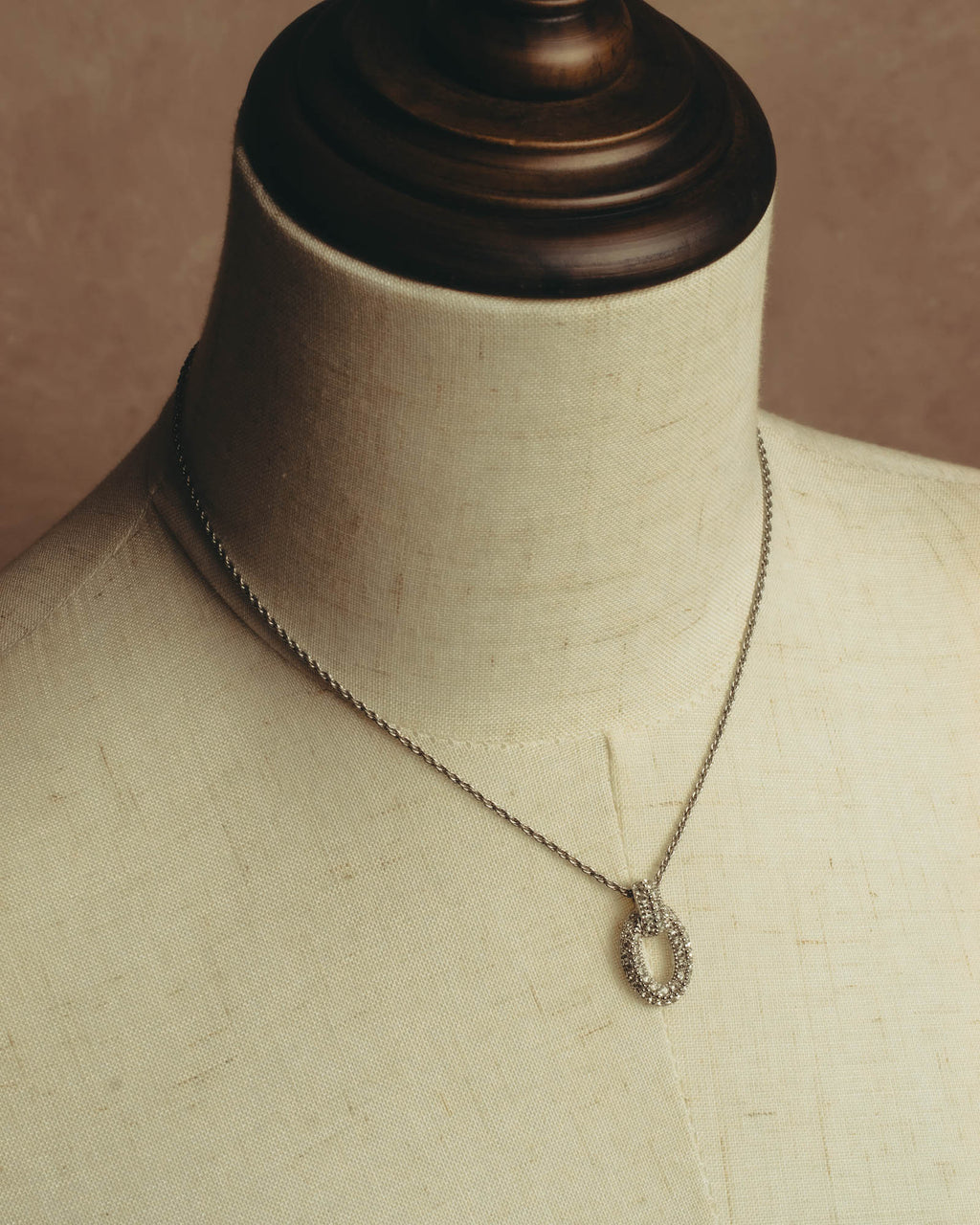 "Christian Dior" 80's-90's Rhinestone oval pendant necklace
