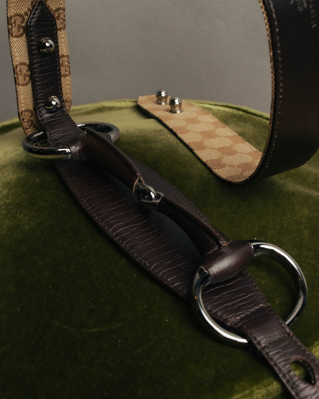 "GUCCI" 00's Large horsebit GG canvas wide waist belt