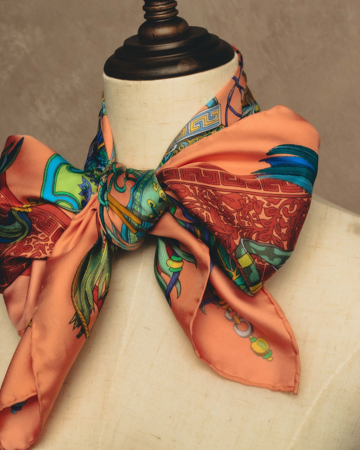 "GUCCI" Late 70's-early 90's oriental motif silk scarf