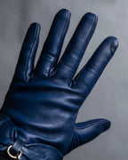 "GUCCI" Ribbon＆charm design blue leather gloves