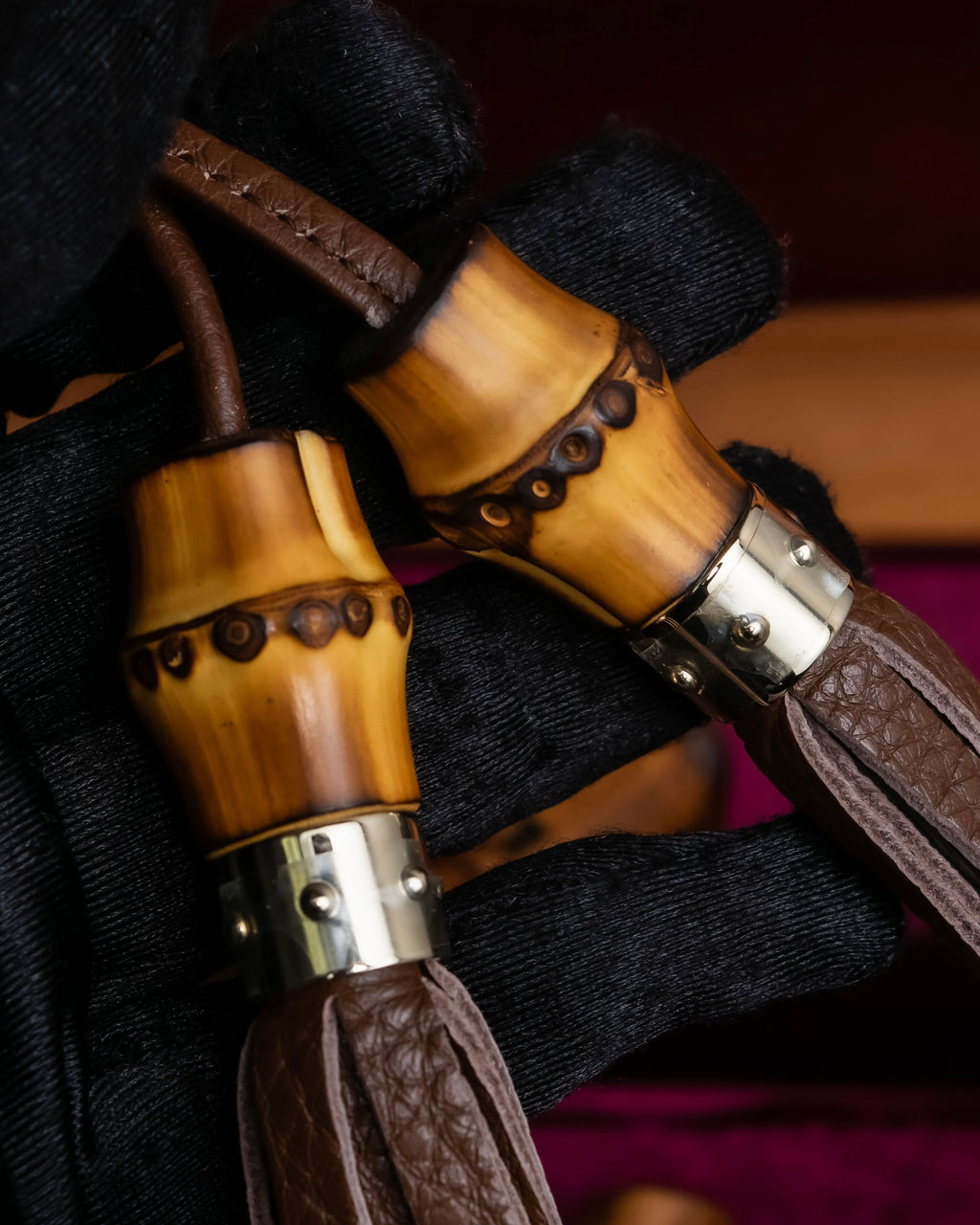 "GUCCI" Bamboo motif leather fringe charm