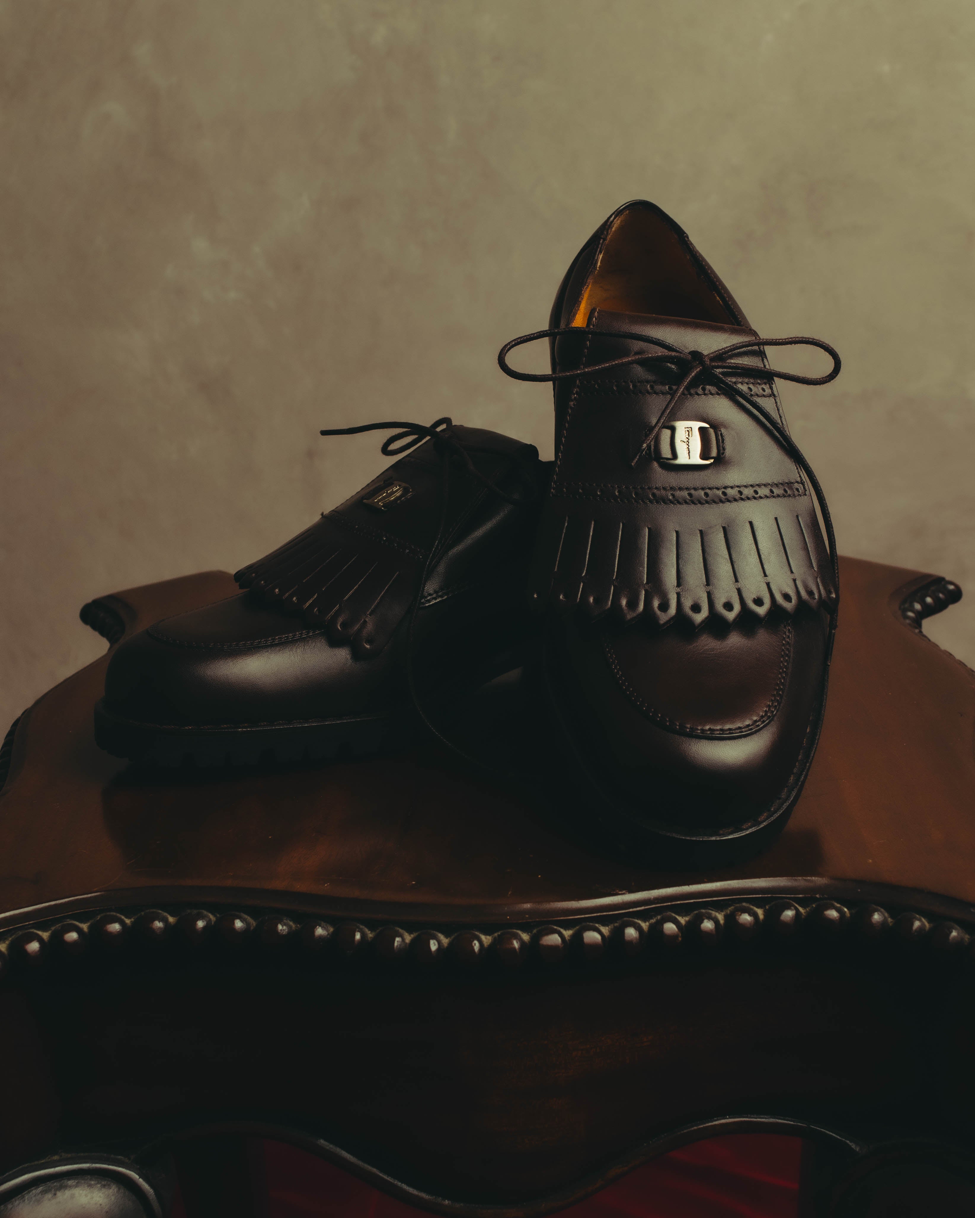 "Salvatore Ferragamo" 90's-00's Kiltie fringe leather derby shoes