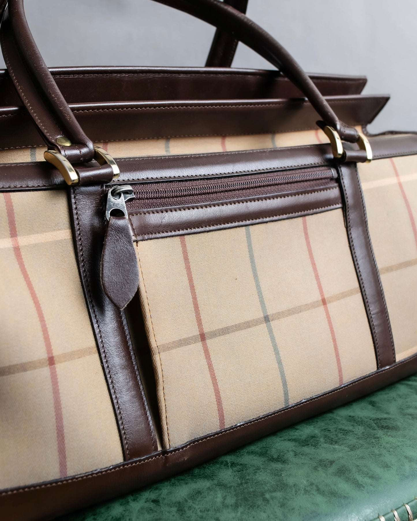 "BURBERRYS" Multi color check pattern canvas leather combination boston bag