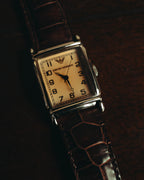 “EMPORIO ARMANI” Late 90’s-early 10’s Art deco rectangular leather strap watch