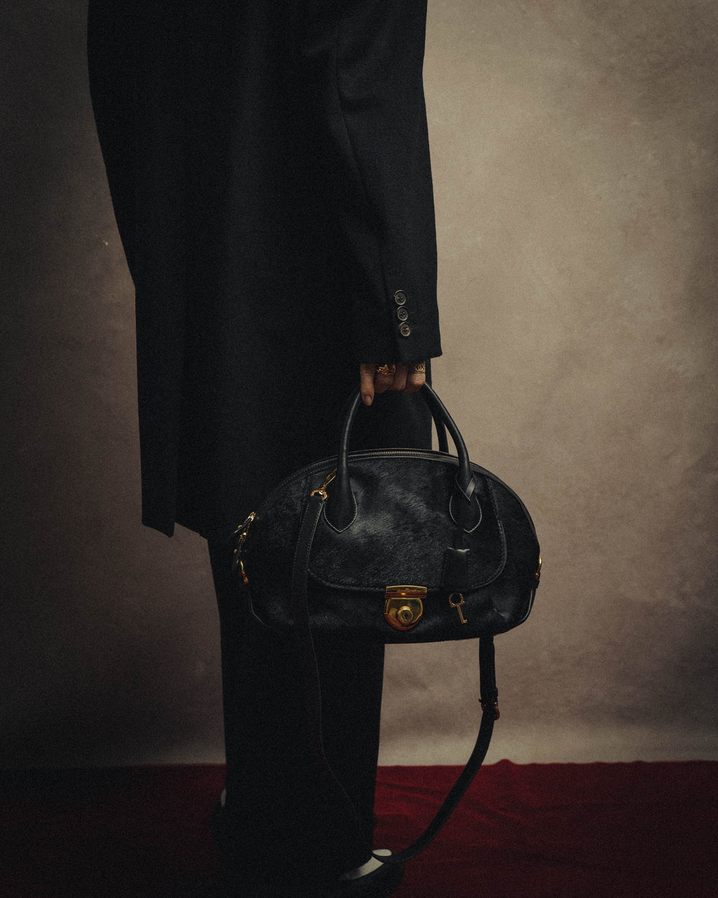 -SPECIAL- “Salvatore Ferragamo“ 90's-00's Gancini pony hair and leather dual-way boston bag
