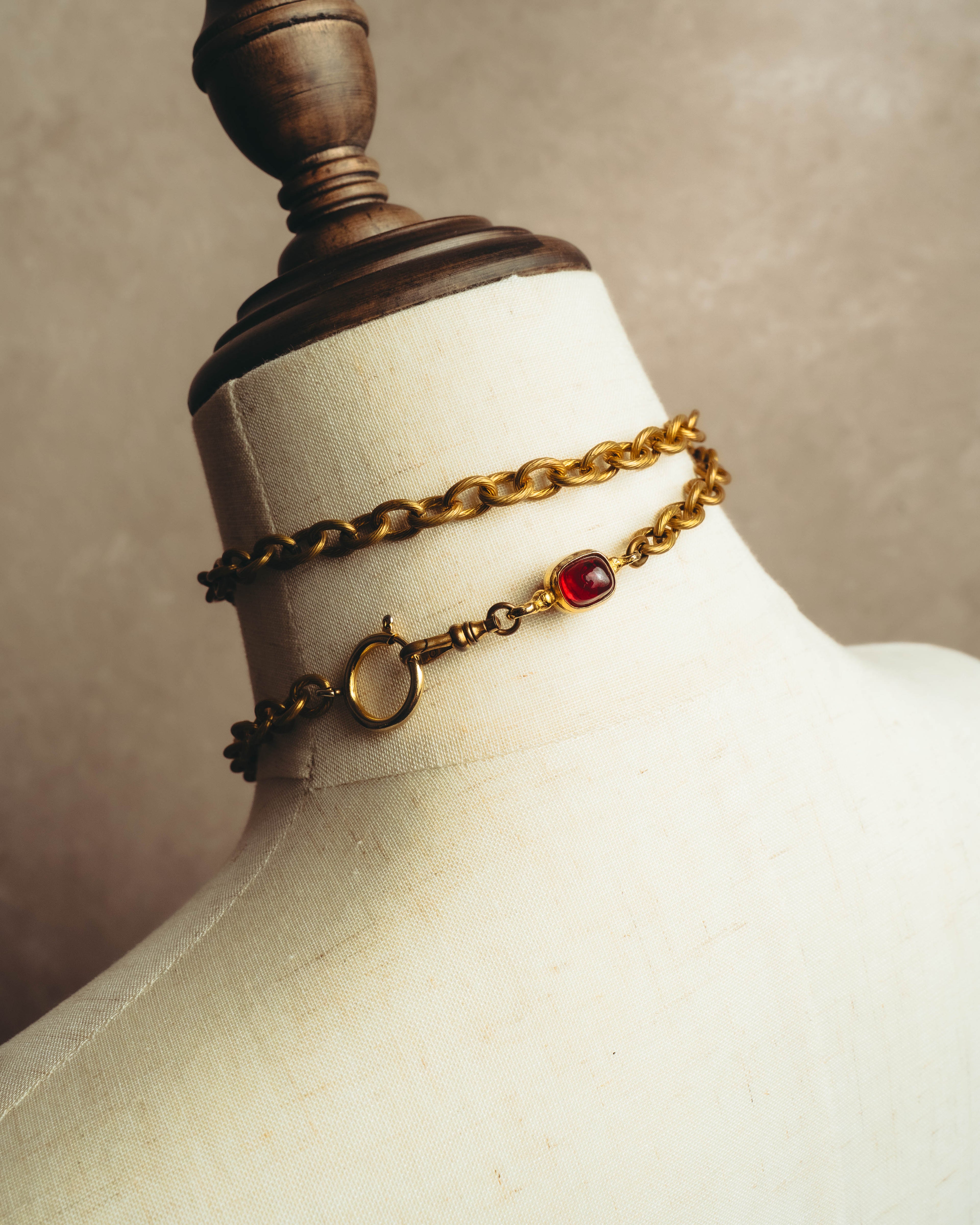 -SPECIAL - “CHANEL” 70’s-80’s Gripoix glass cabochon charm sautoir necklace
