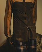 -SPECIAL- “Dries Van Noten” 20’s Sheer brown tailored long sleeve shirt