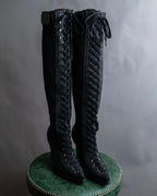 "YELLO" Lace up suede like stiletto heel knee-high boots
