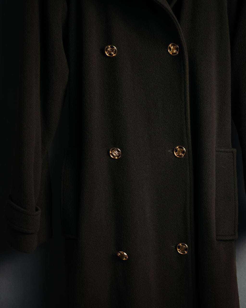 –SPECIAL– "CELINE" 80’s-90’s Triomphe button double breasted long coat