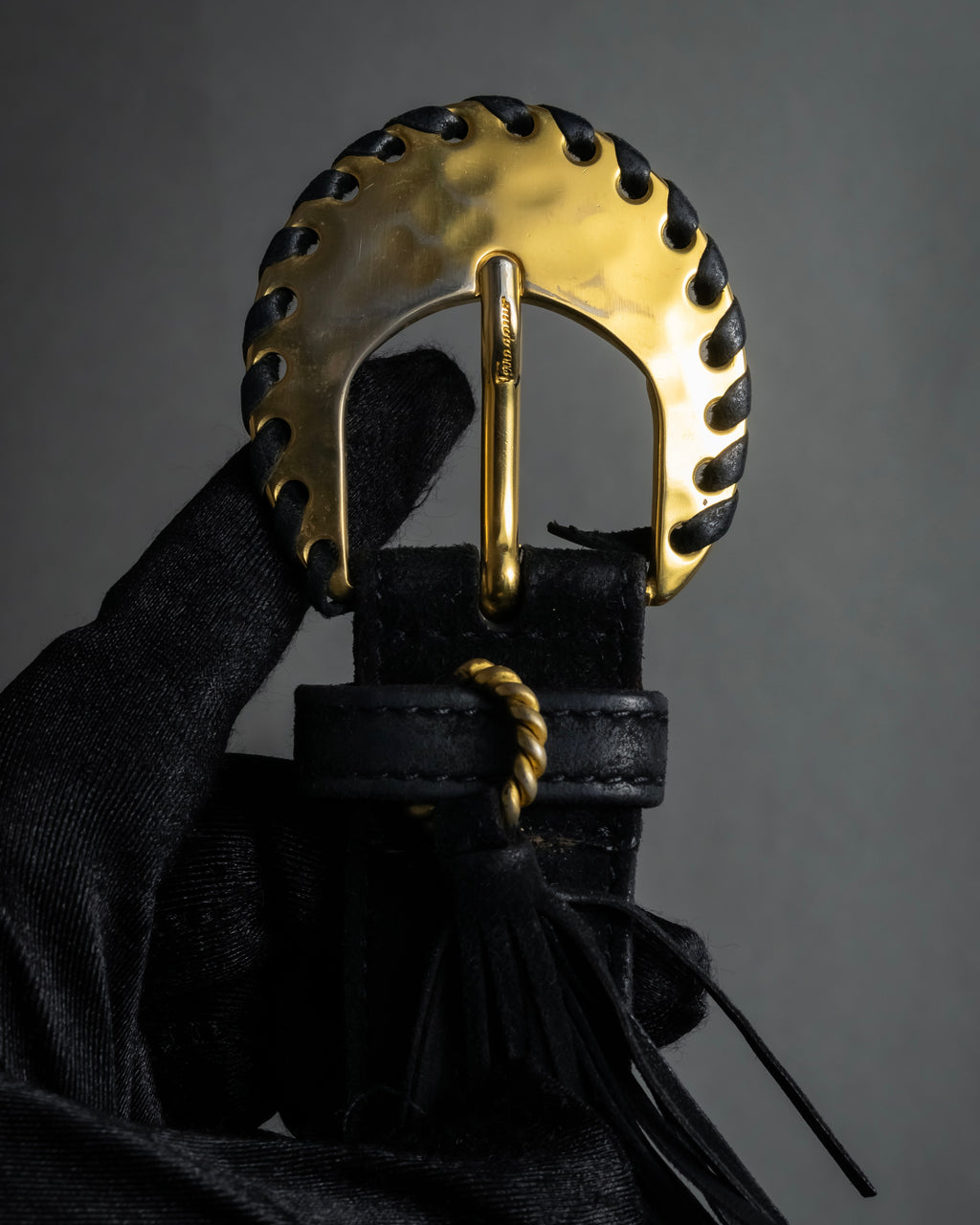 "Salvatore Ferragamo" Signature sculptural buckle suede leather belt