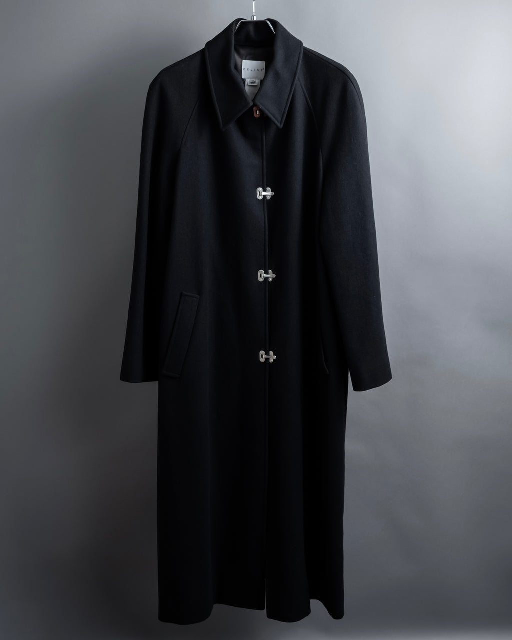 "CELINE" Hedi Slimane period metal buckle design long coat