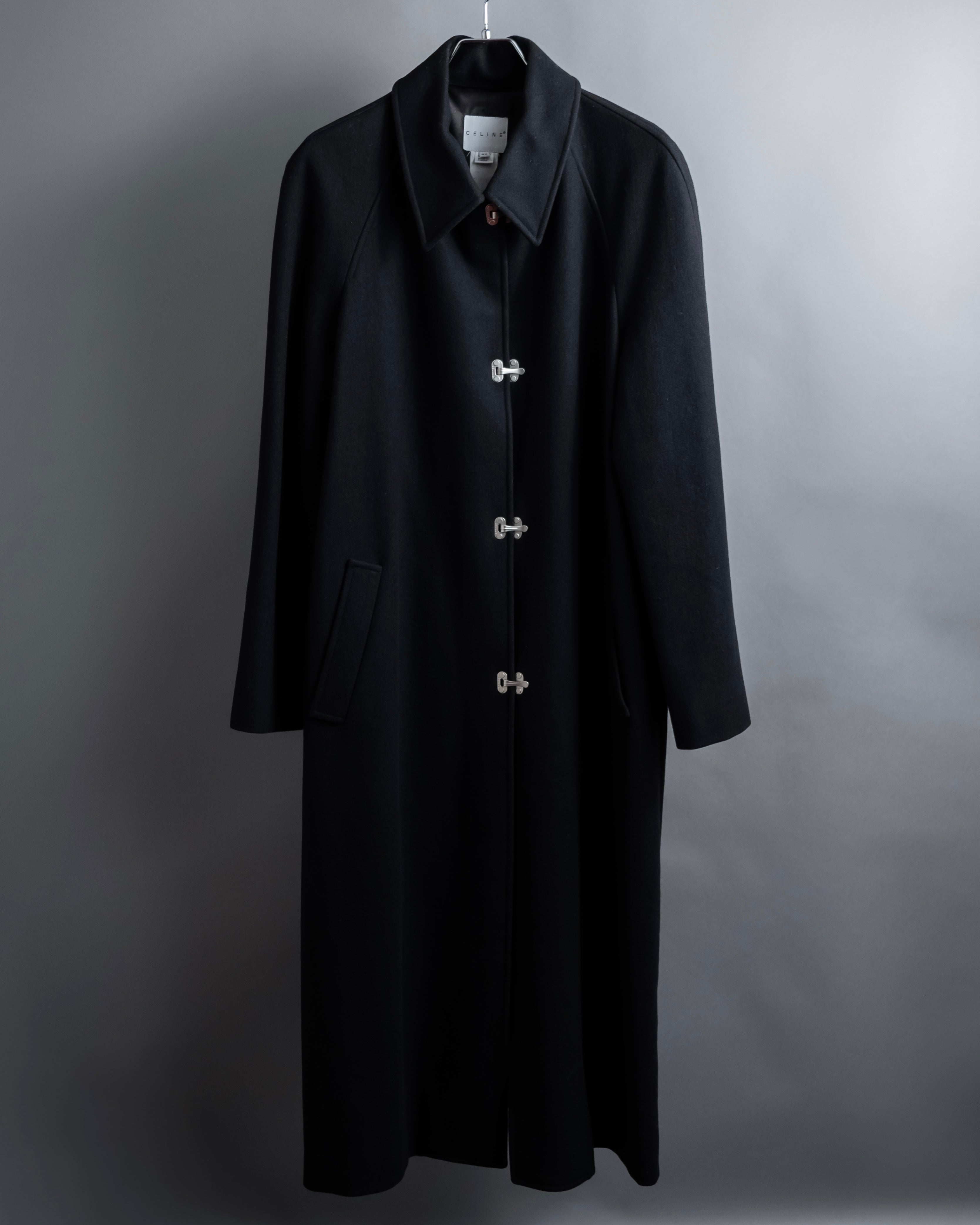 "CELINE" Hedi Slimane period metal buckle design long coat