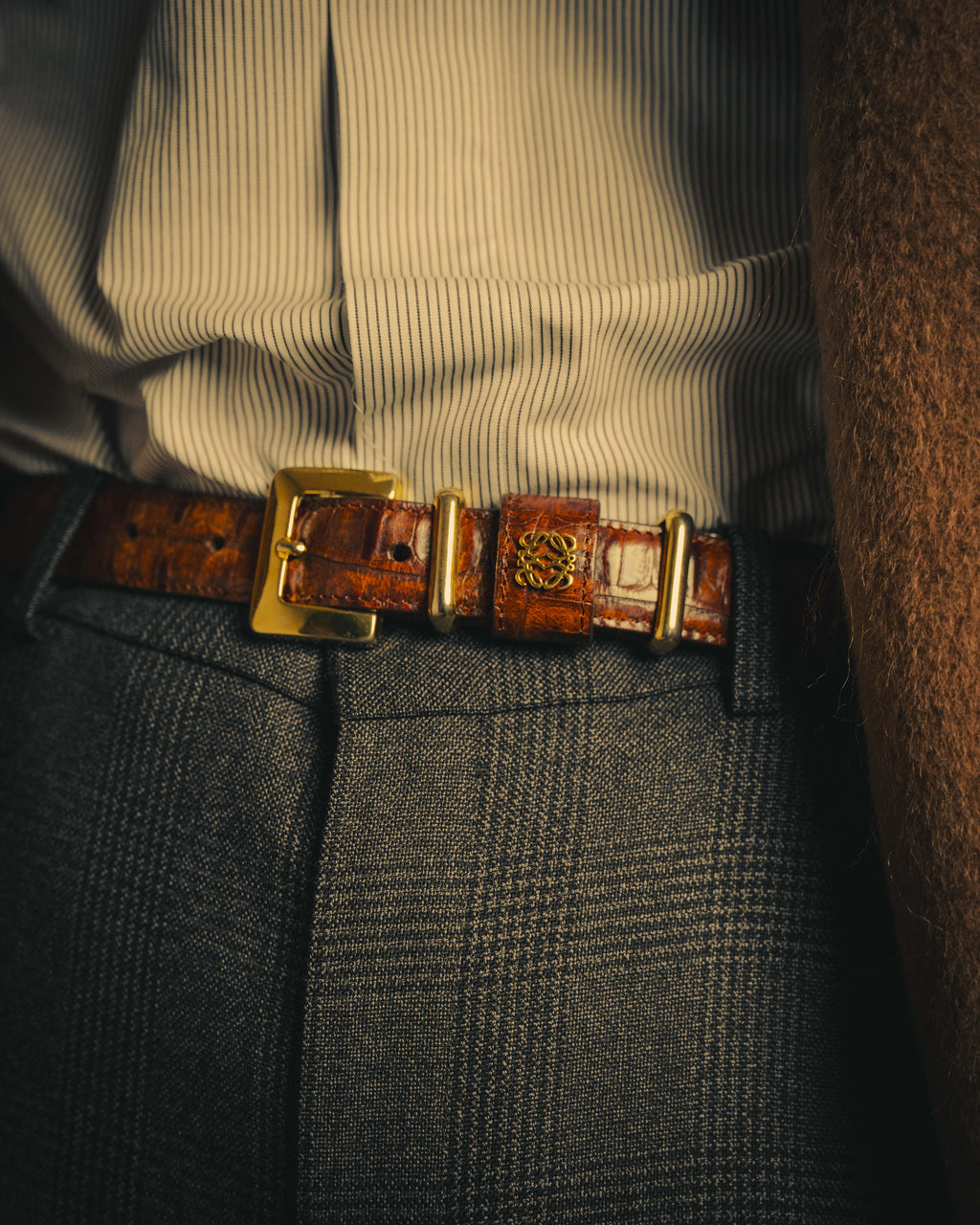 -SPECIAL- “LOEWE” 80’s-90’s Crocodile pattern anagram leather belt