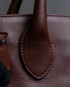 "Valentino Garavani" Reddish brown trapezoid silhouette 2way leather bag