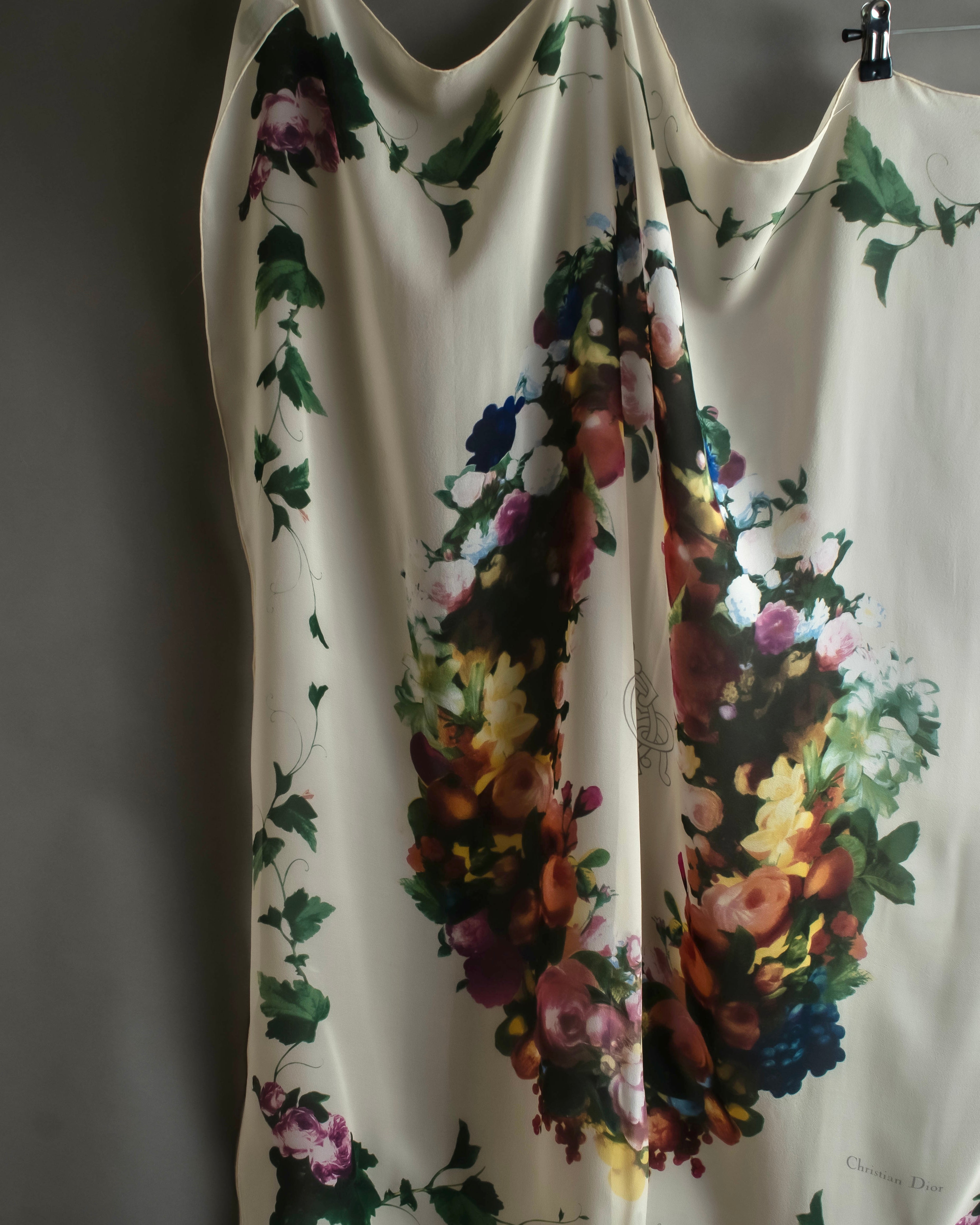 "Christian Dior" Wreath floral design silk scarf