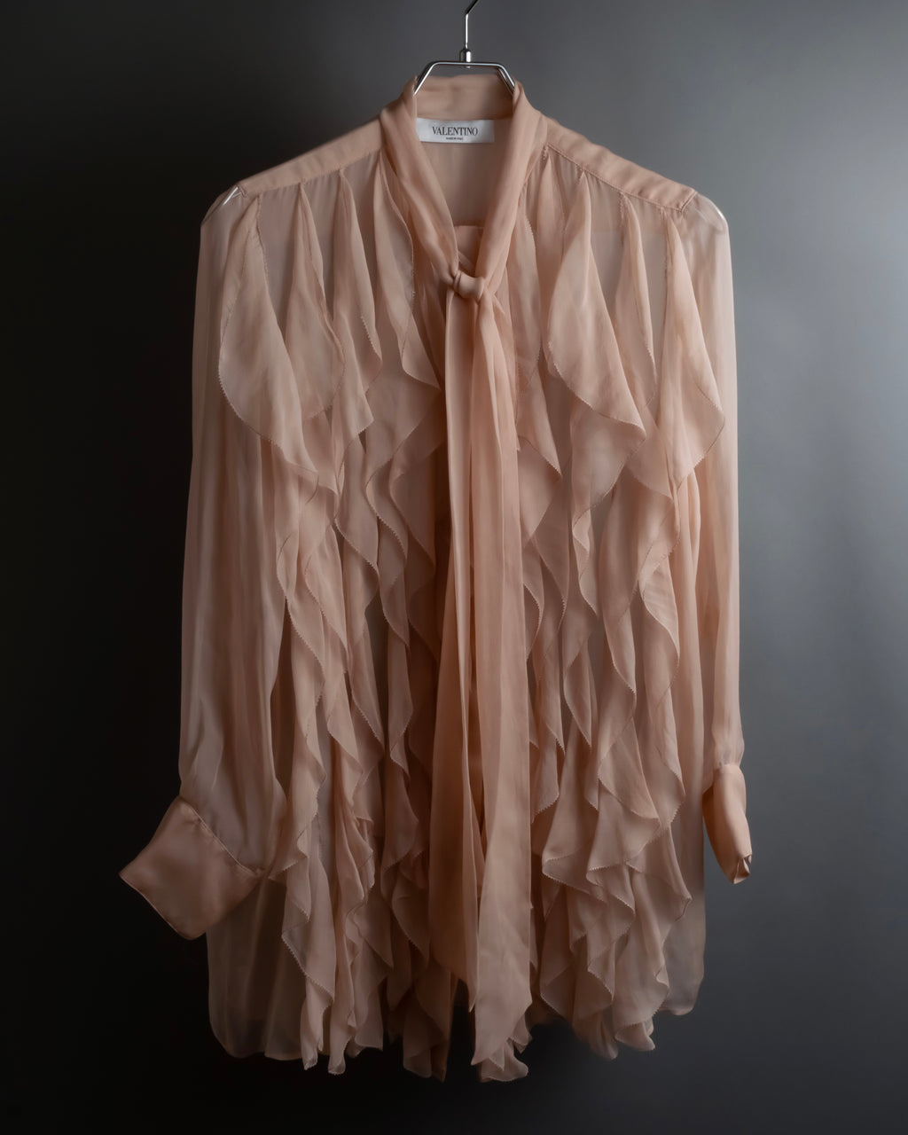 "VALENTINO" Ruffle detail sheer bowtie blouse