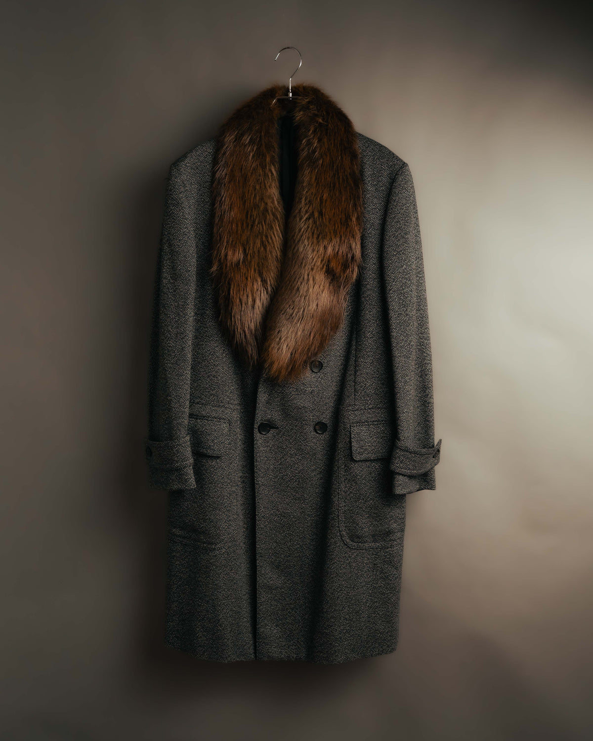 -SPECIAL- "GUCCI" 00's-10's Luxurious beaver fur-collar wool overcoat