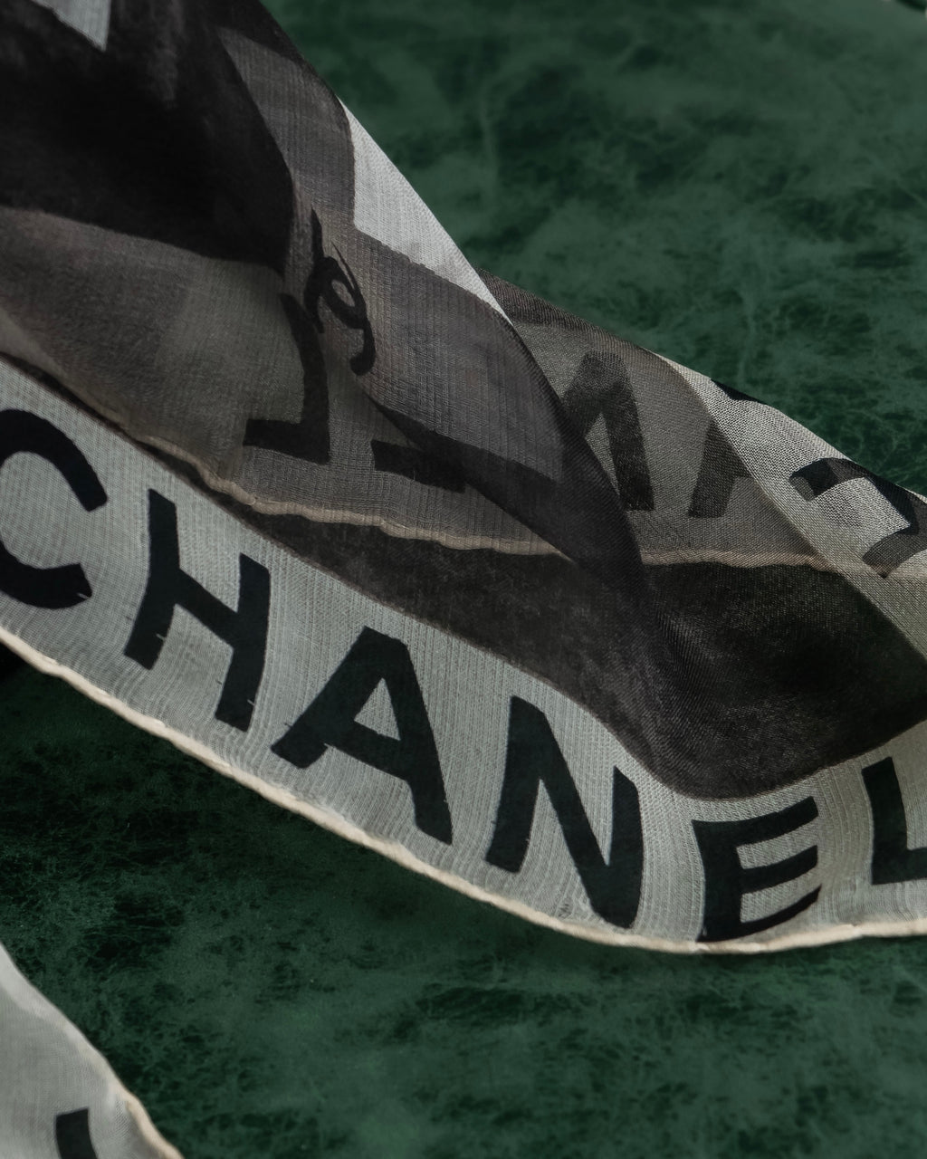"CHANEL" Coco mark grid pattern silk scarf