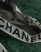 "CHANEL" Coco mark grid pattern silk scarf