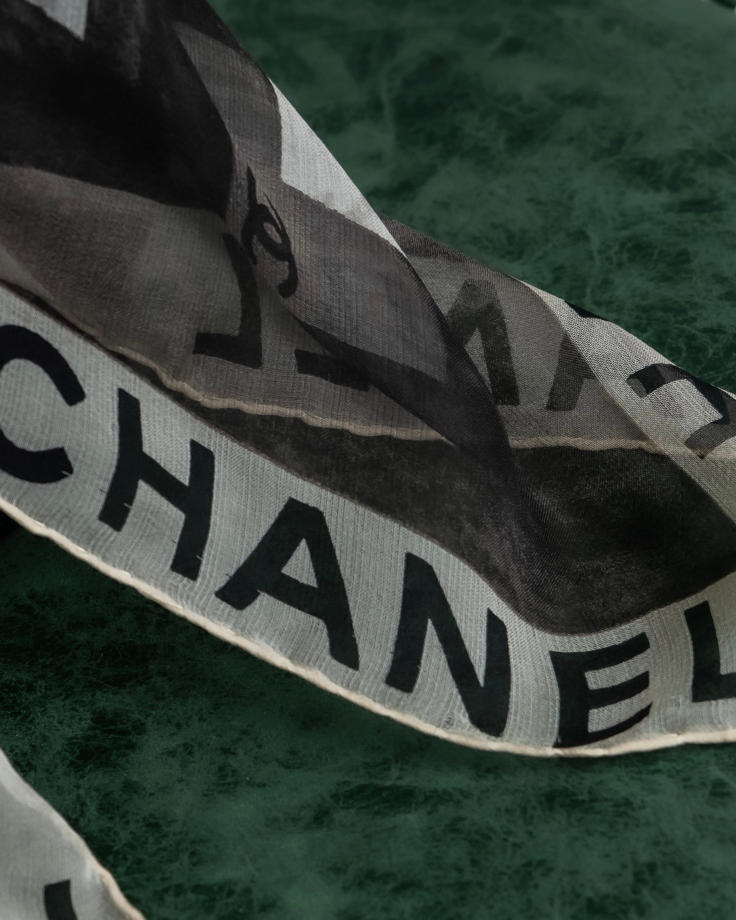 "CHANEL" Coco mark grid pattern silk scarf