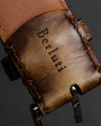 "Berluti" Patina finish curved buckle leather belt