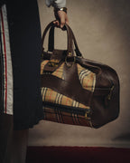 -SPECIAL- "Burberrys" 80's-90's Classic check textured leather boston bag