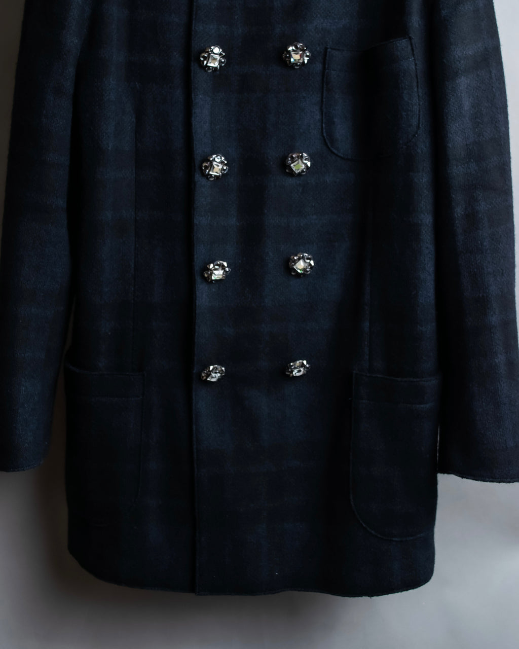 "DOLCE & GABBANA" Double-breasted bejeweled button check pattern jacket