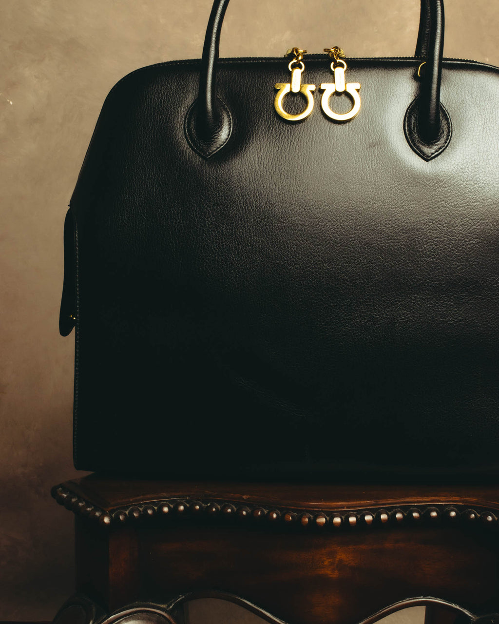 "Salvatore Ferragamo" 90's-00's Structured leather top handle bag