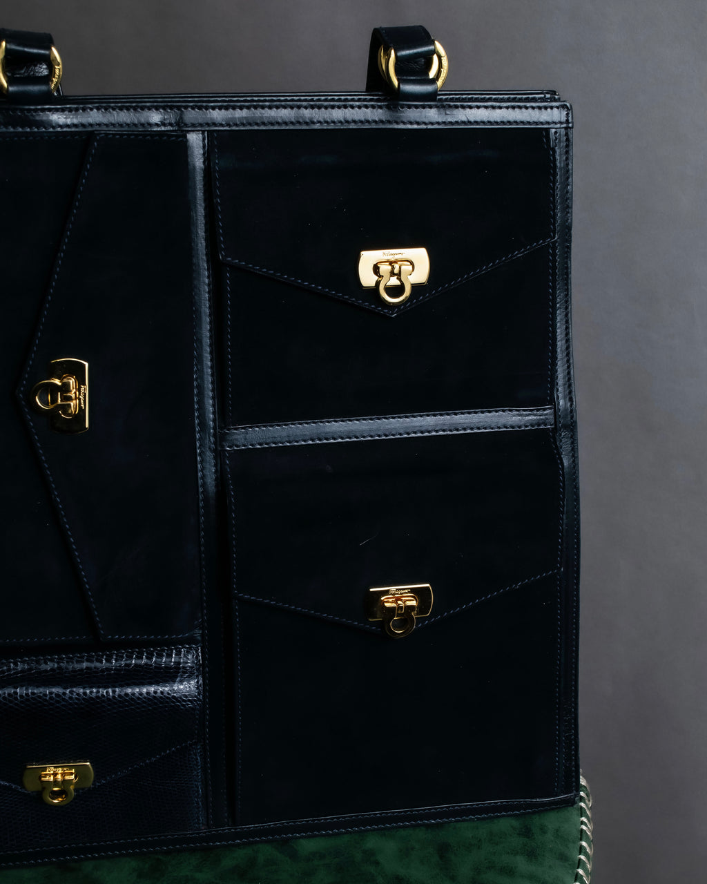 "Salvatore Ferragamo" Pocket detail leather combination tote bag