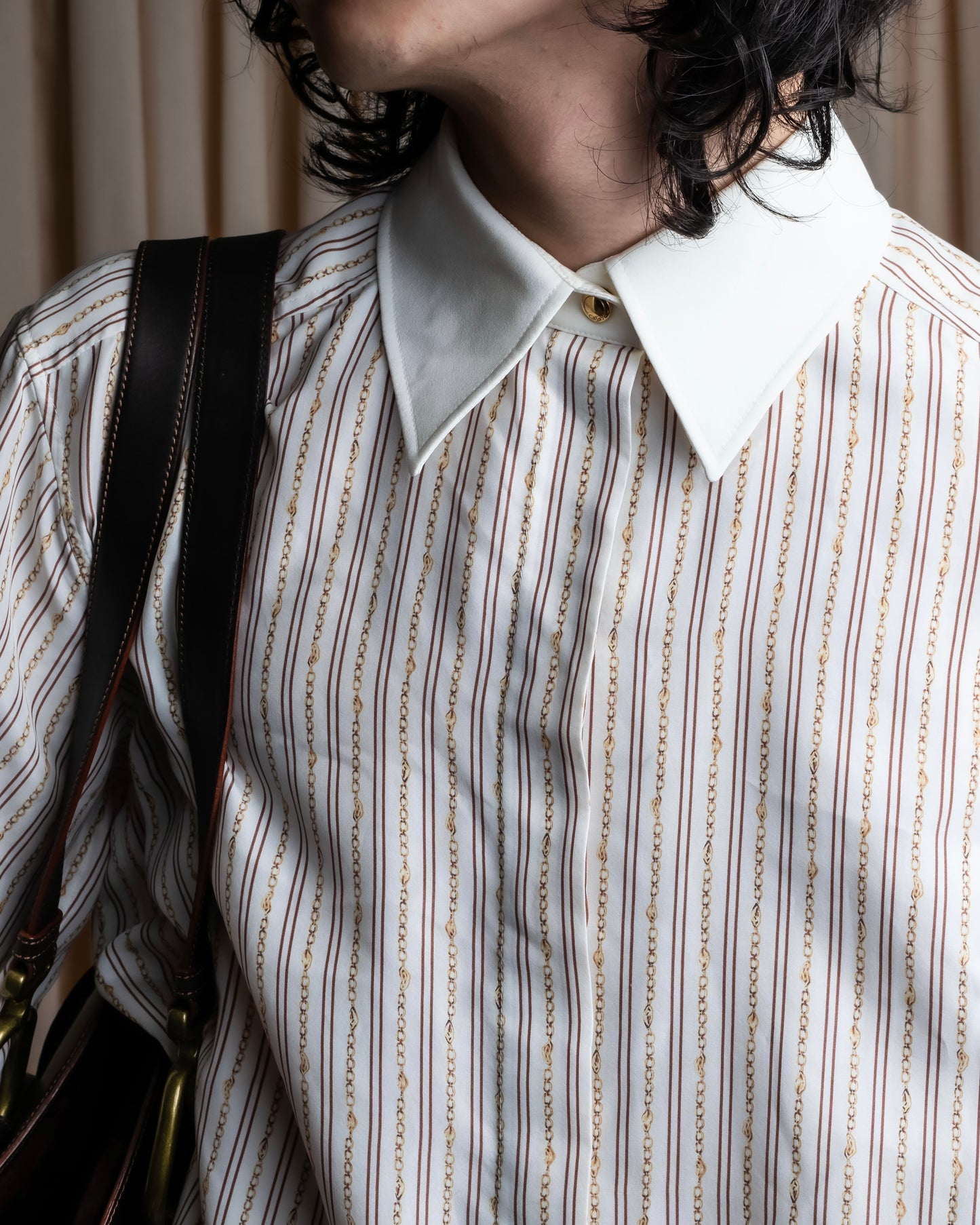 "Chloe" Chain＆stripe pattern relaxed shirt