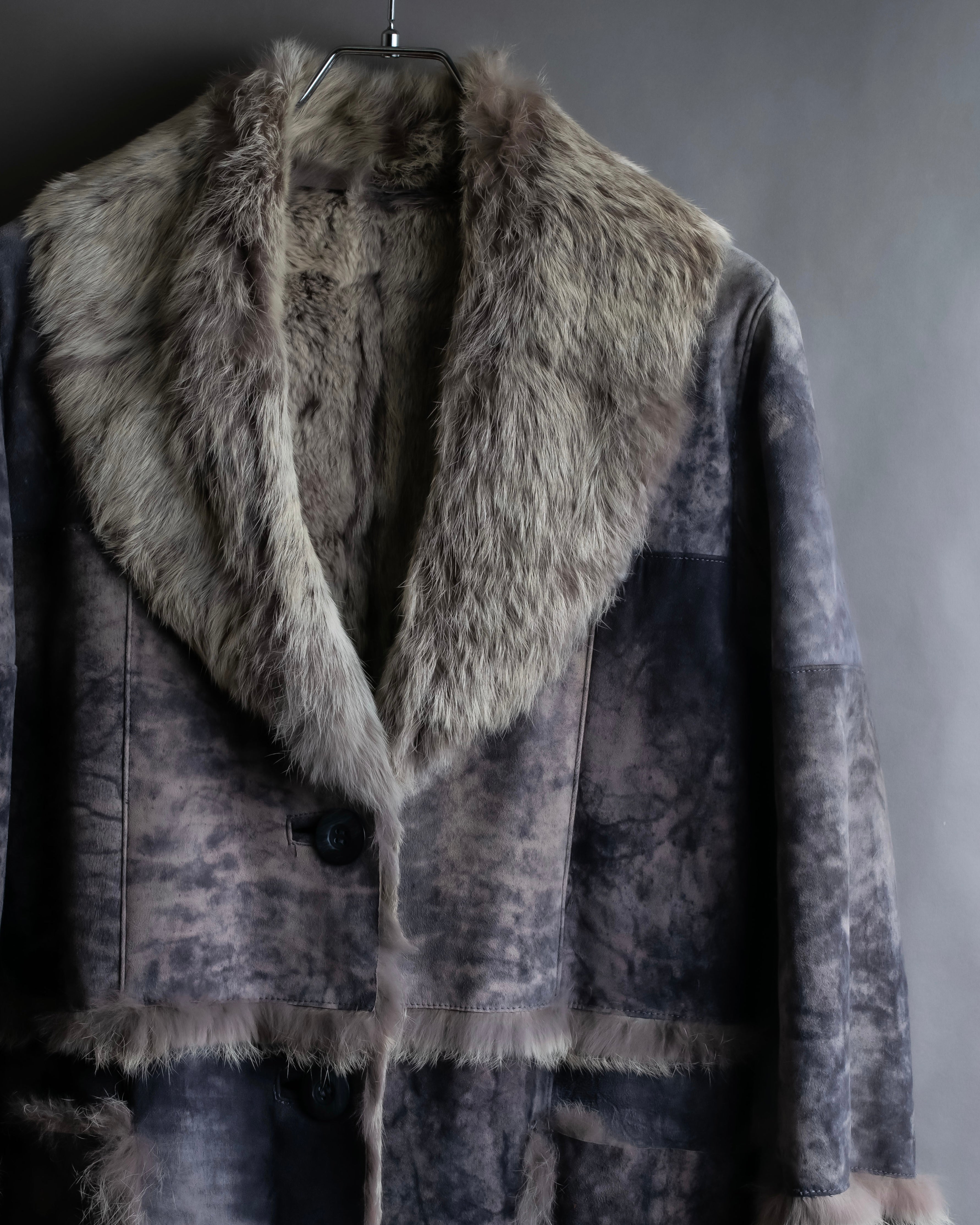 Fur switching design suede long coat