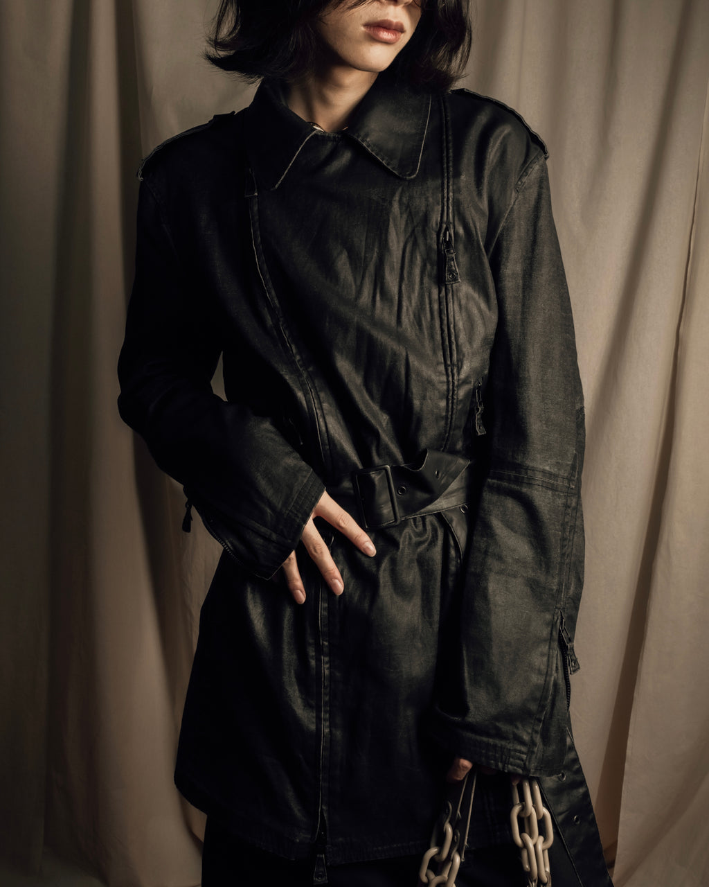 "JEAN PAUL GAULTIER" Firm finish double-zip belted mid-length coat