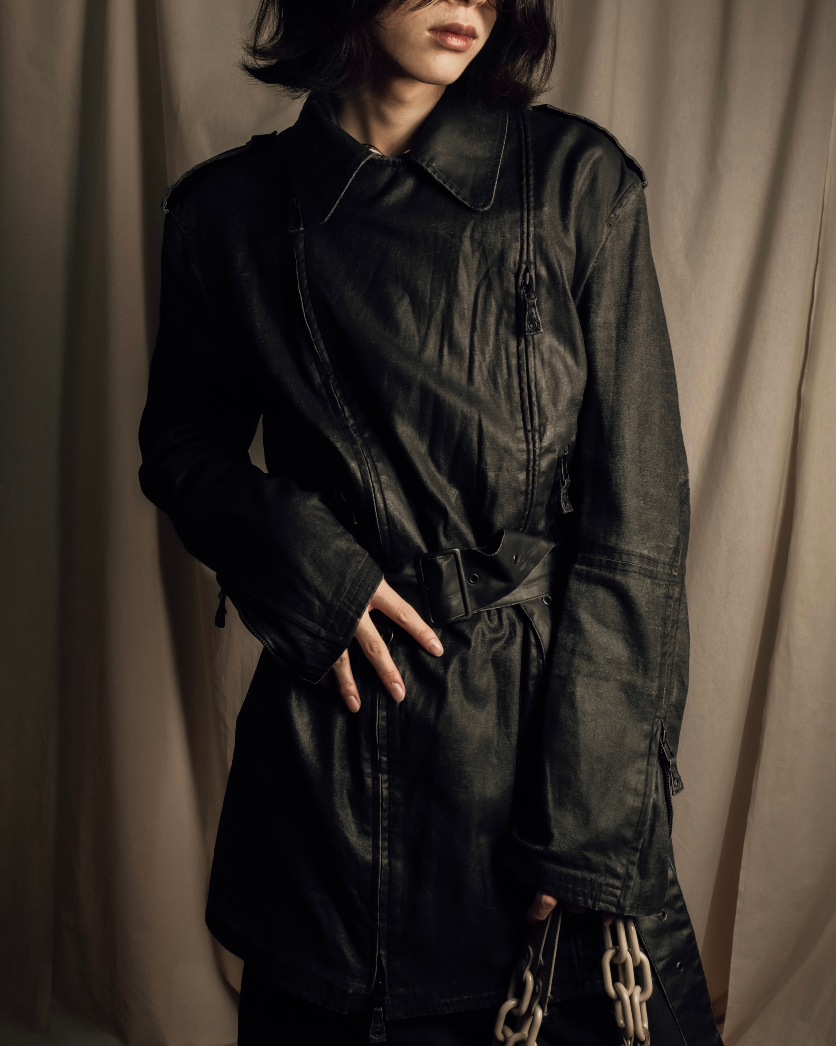 "JEAN PAUL GAULTIER" Firm finish double-zip belted mid-length coat