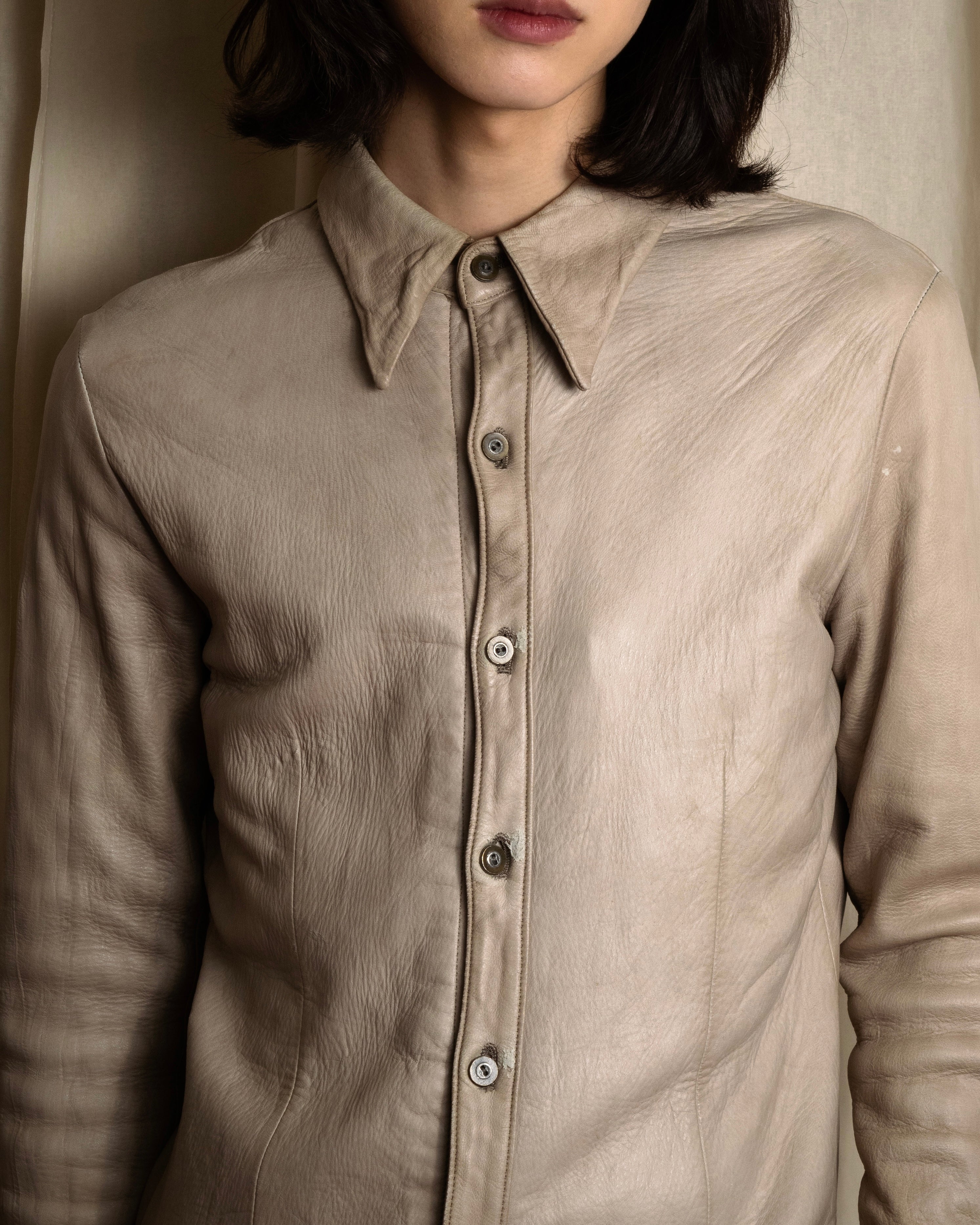 "ISAMU KATAYAMA" Dart-shaped deer leather shirt jacket