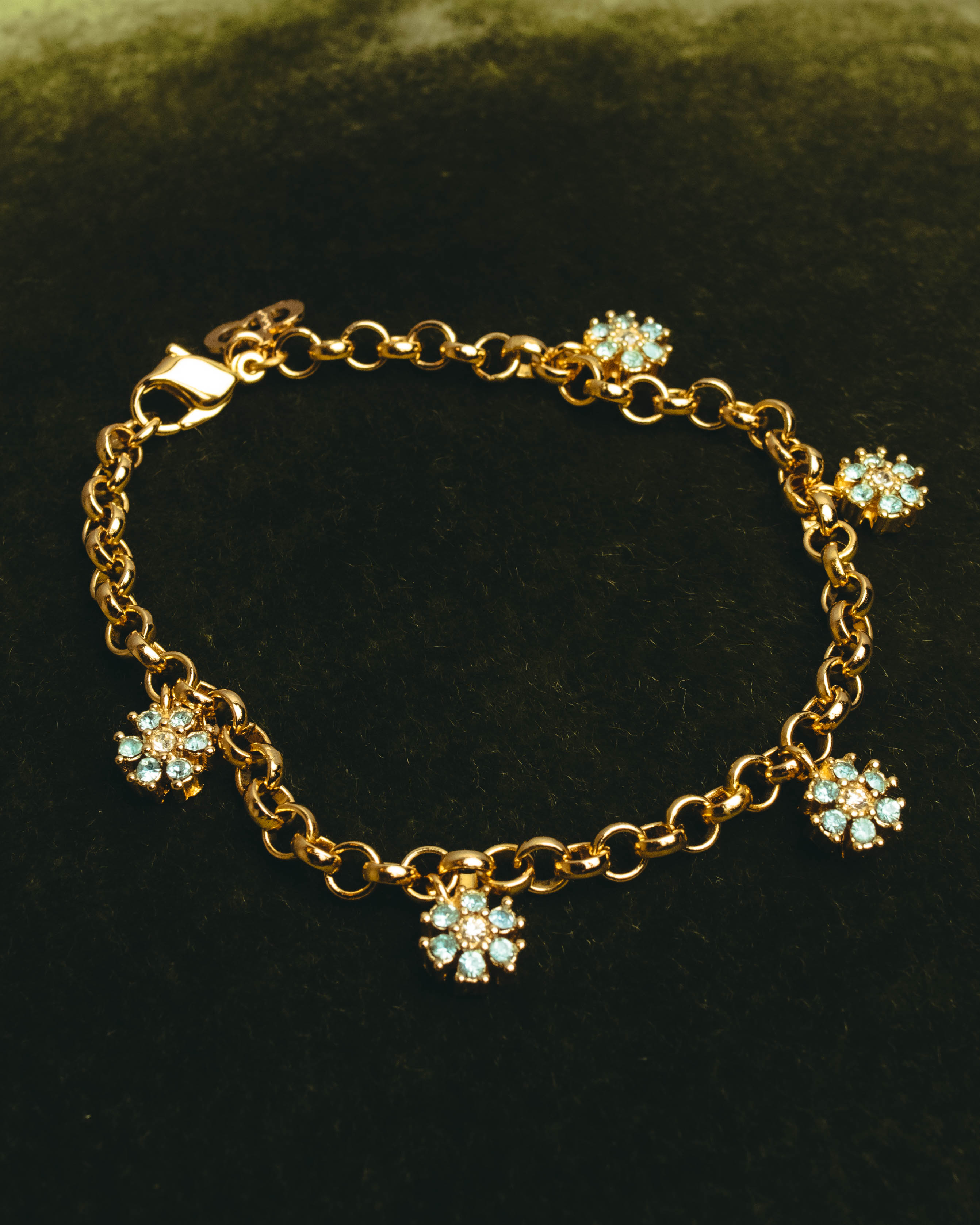 "Christian Dior" 00's-10's Floral rhinestone charm bracelet