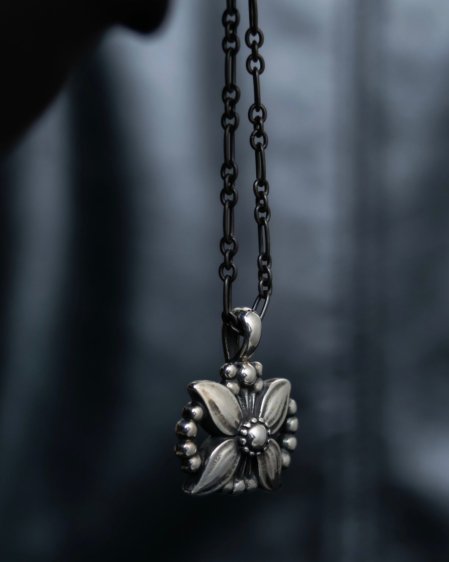 “Georg Jensen” Flower motif designed silver chain necklace