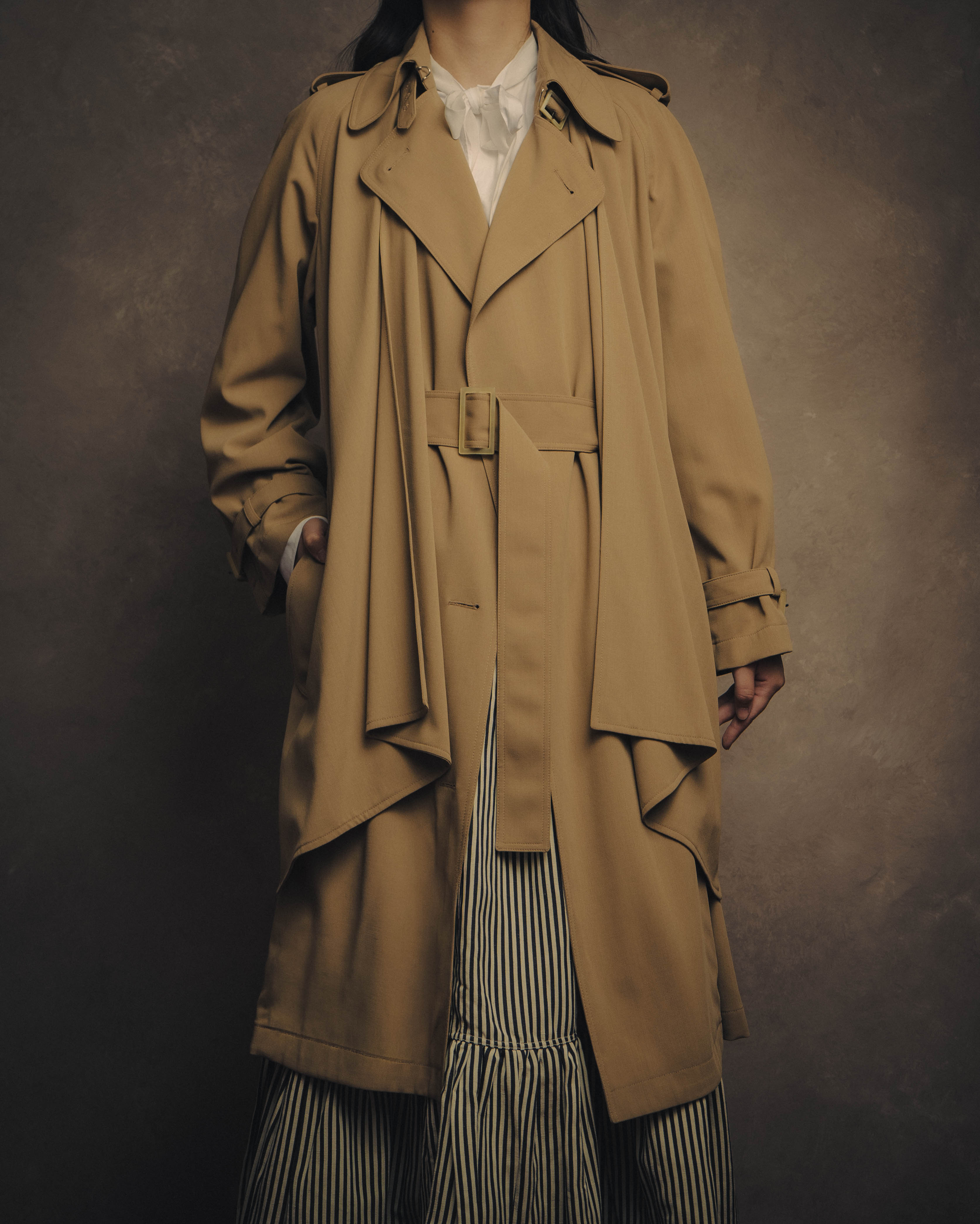 SPECIAL- “HERMÈS” 90's-00's Margiela era draped wool trench coat
