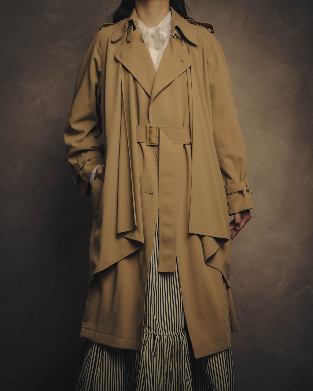 -SPECIAL- “HERMÈS” 90’s-00’s Margiela era draped wool trench coat