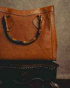 "GUCCI" 80's-90's Bamboo handle leather tote bag