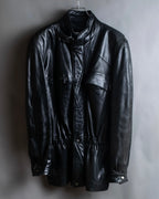 "Claude Montana" Drawcord detail stand-up collar leather blouson