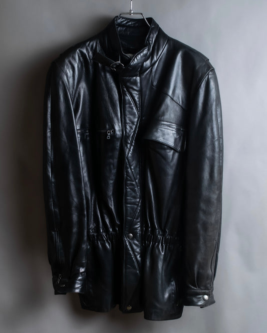 "Claude Montana" Drawcord detail stand-up collar leather blouson