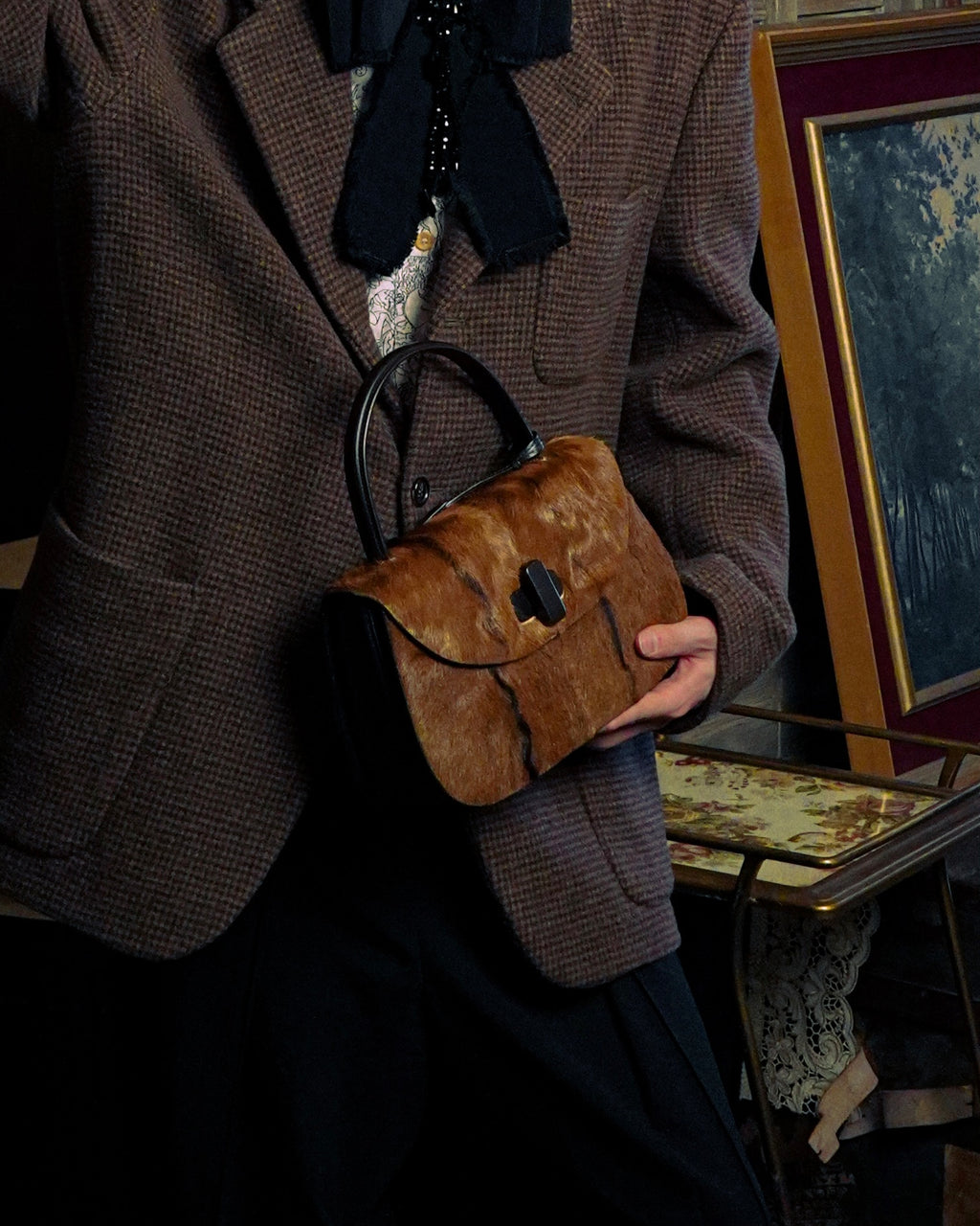 "GUCCI"「1947」 pony leather combination bamboo hand bag