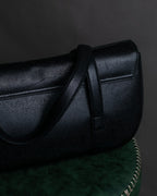 "BVLGARI" Horizontal form engraved logo leather bag
