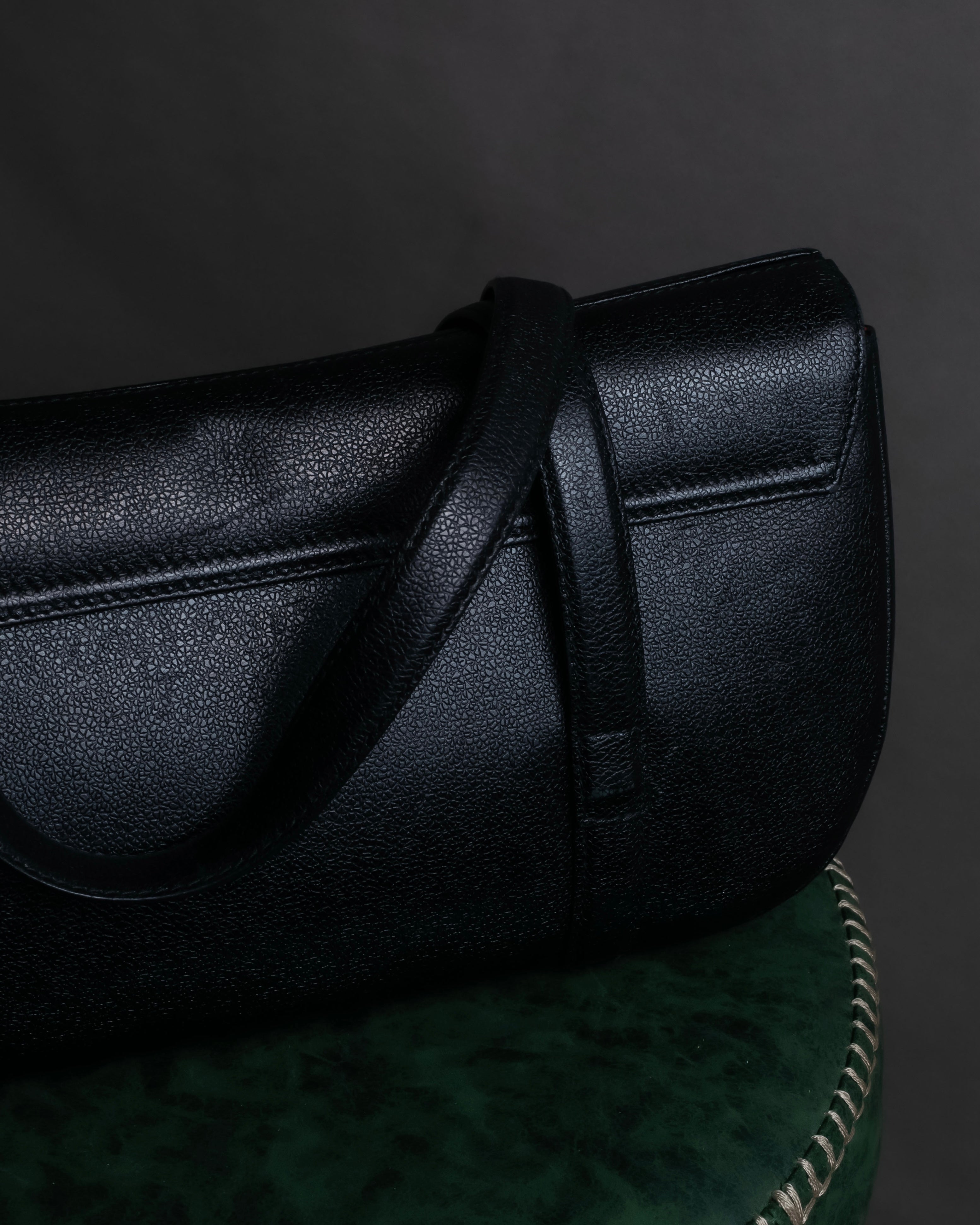 "BVLGARI" Horizontal form engraved logo leather bag