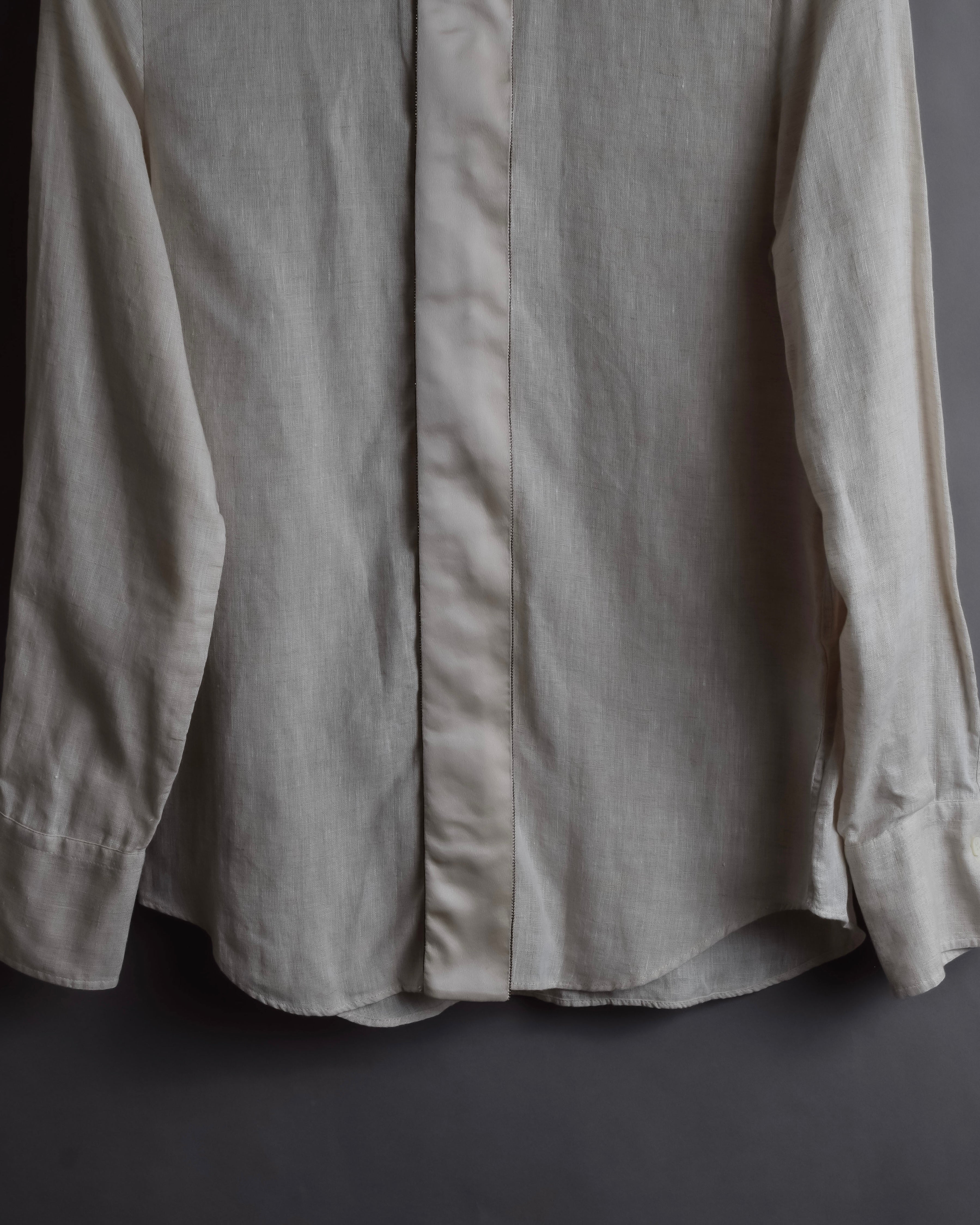 "BRUNELLO CUCINELLI" Contrast collar hidden placket linen shirt